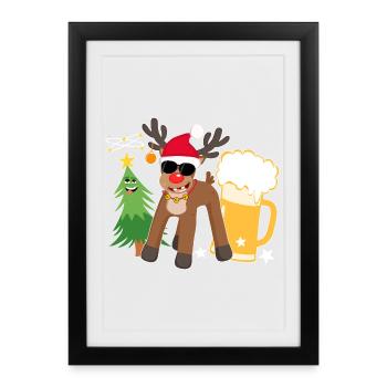 Drunk Reindeer with Beer Christmas Tree Cool - Framed poster (27 × 37 cm) - black - Front