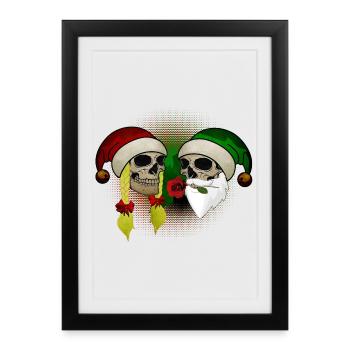 Crâne Femme Homme Noël Rose Bonnet - Affiche encadrée (27 × 37 cm) - noir - Devant