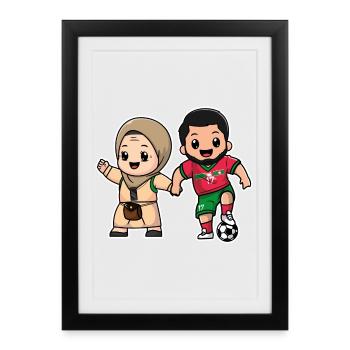 Joueur marocain avec sa mère Cadeau Maroc Football - Affiche encadrée (27 × 37 cm) - noir - Devant