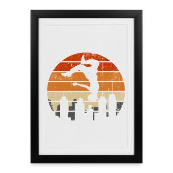 Sunset Acrobat Over City Skyline - Framed poster (27 × 37 cm) - black - Front