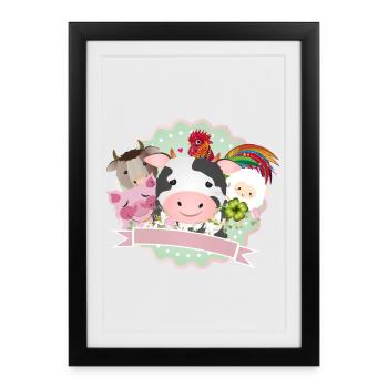 Heureux animaux de ferme ensemble à la campagne - Affiche encadrée (27 × 37 cm) - noir - Devant