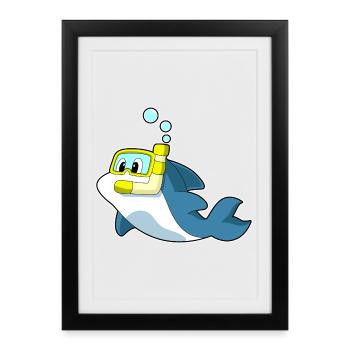 Plongée en apnée avec plongeur de dauphins - Affiche encadrée (27 × 37 cm) - noir - Devant