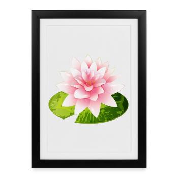 nénuphar brillant avec pétale de nénuphar vert - Affiche encadrée (27 × 37 cm) - noir - Devant