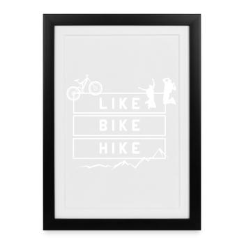 Comme Bike Hike Mountains Hiking – Citation de conception graphique - Affiche encadrée (27 × 37 cm) - noir - Devant