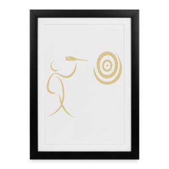 Joueur de fléchettes minimaliste avec fléchette et fléchette - Affiche encadrée (27 × 37 cm) - noir - Devant
