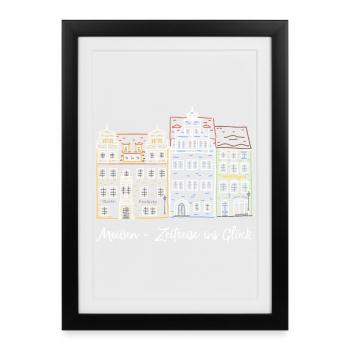 Meißen, Marktplatz, Zeitreise, Deutschland - Gerahmtes Poster (27 × 37 cm) - Schwarz - Vorne