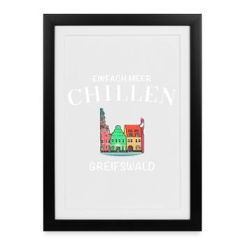 Greifswald, Meer Chillen, Fassaden am Fischmarkt - Gerahmtes Poster (27 × 37 cm) - Schwarz - Vorne
