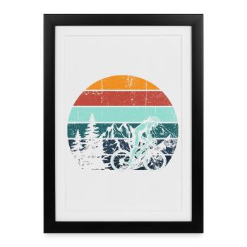 Coucher de soleil rétro Mountain Rider - Affiche encadrée (27 × 37 cm) - noir - Devant