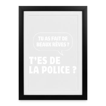 pas du matin, grincheux le matin, police humour - Affiche encadrée (27 × 37 cm) - noir - Devant