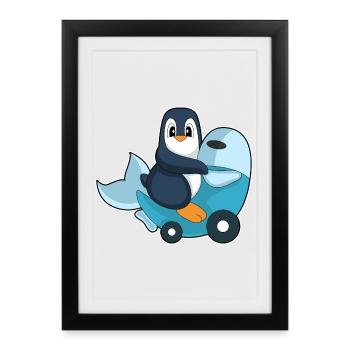 Pinguin Motorroller - Gerahmtes Poster (27 × 37 cm) - Schwarz - Vorne