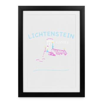 Château de Lichtenstein, Allemagne, dessin à la main - Affiche encadrée (27 × 37 cm) - noir - Devant
