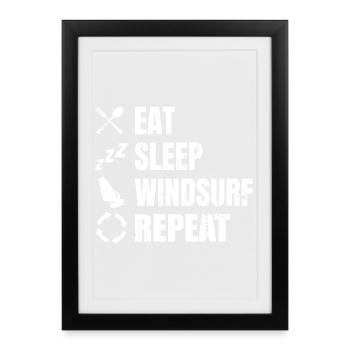 Eat Sleep Windsurf Repeat - Framed poster (27 × 37 cm) - black - Front