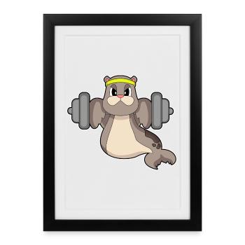 Seal Bodybuilder Barbell Bodybuilding - Affiche encadrée (27 × 37 cm) - noir - Devant