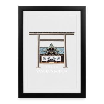 Tokyo, Torii et Haiden Dessin, Yasukuni-jinja - Affiche encadrée (27 × 37 cm) - noir - Devant