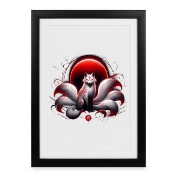 Lune Kitsune pourpre - Affiche encadrée (27 × 37 cm) - noir - Devant