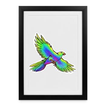 Paradise Bird (Yellow-Green-Blue) - Framed poster (27 × 37 cm) - black - Front