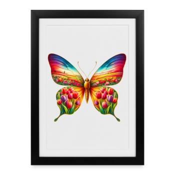 Papillon Tulipe Tulipes - Affiche encadrée (27 × 37 cm) - noir - Devant