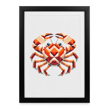 Crabe géométrique - Oeuvre d’art colorée de la mer - Affiche encadrée (27 × 37 cm) - noir - Devant