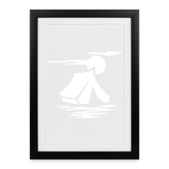 Tent Symbol with Evening Sun - Outdoor and Survival - Framed poster (27 × 37 cm) - black - Front