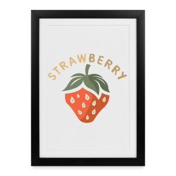Icône de logo fraise - Fruits dans le style bande dessinée - Affiche encadrée (27 × 37 cm) - noir - Devant