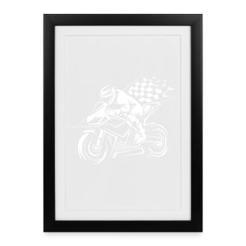 Racing Superbike with Flag - Biker and Racing - Framed poster (27 × 37 cm) - black - Front