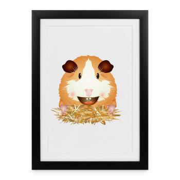 Cochon d’Inde rieur en paille – bonne humeur - Affiche encadrée (27 × 37 cm) - noir - Devant