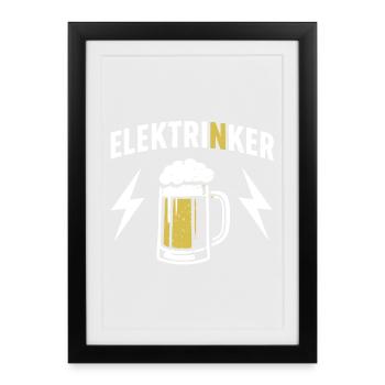 Elektrinker Bier & Blitz Geschenk Elektriker - Gerahmtes Poster (27 × 37 cm) - Schwarz - Vorne