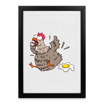 Poulet drôle avec oeuf dessin animé - Affiche encadrée (27 × 37 cm) - noir - Devant