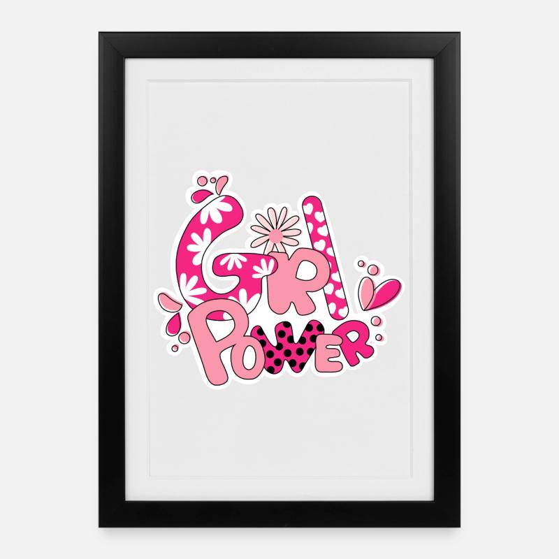Mädchen-Flower-Power - Gerahmtes Poster (27 × 37 cm) - Schwarz