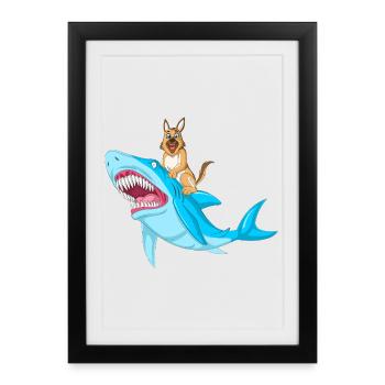Balade en requin berger allemand - Affiche encadrée (27 × 37 cm) - noir - Devant