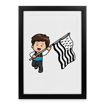 Bretagne Garçon Costume Breton Drapeau Gwenn ha du - Affiche encadrée (27 × 37 cm) - noir - Devant