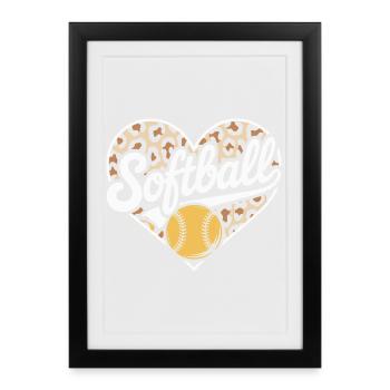 Motif léopard en forme de cœur de softball - Affiche encadrée (27 × 37 cm) - noir - Devant