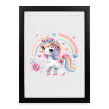 Unicorn Kids Flowers Girls Mythical Animal - Framed poster (27 × 37 cm) - black - Front