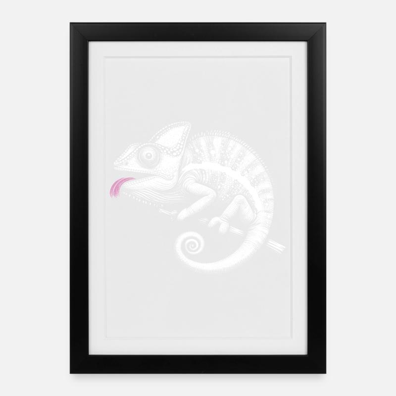 Caméléon art tribal pastel - Affiche encadrée (27 × 37 cm) - noir