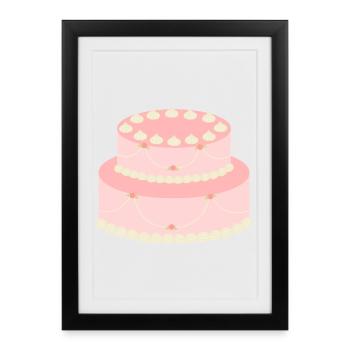 Gâteau à la rose pastel avec guirlandes - Affiche encadrée (27 × 37 cm) - noir - Devant