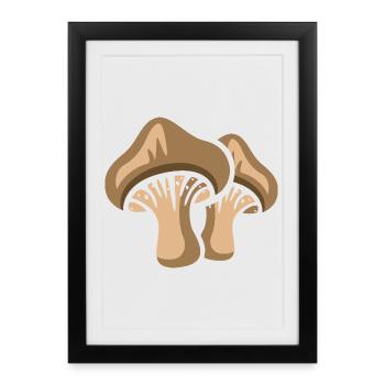 Deux champignons de dessin animé – Nature amusante et conception de la forêt - Affiche encadrée (27 × 37 cm) - noir - Devant