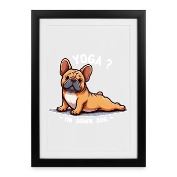 Chien Bouledogue Yoga Down Dog - Affiche encadrée (27 × 37 cm) - noir - Devant