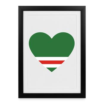 Tschetschenien Flagge Herz - Gerahmtes Poster (27 × 37 cm) - Schwarz - Vorne