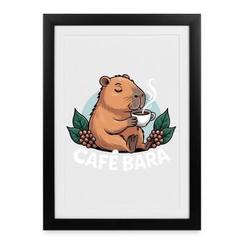 Café Bara - T-shirt Capybara drôle - Affiche encadrée (27 × 37 cm) - noir - Devant