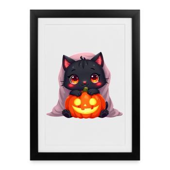 Halloween Cat with Halloween Pumpkin - Framed poster (27 × 37 cm) - black - Front