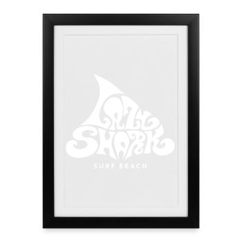 Hai Lazy Shark surf plage des années soixante plage maritime - Affiche encadrée (27 × 37 cm) - noir - Devant