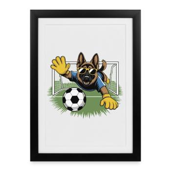 Goalkeeper dog with sunglasses - Framed poster (27 × 37 cm) - black - Front