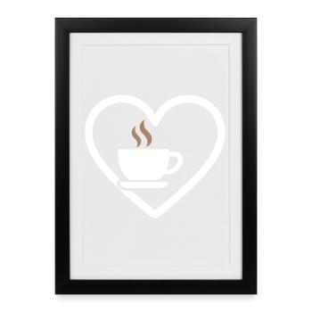 Café Coeur Coupe Boisson Chaude Cadeau du matin - Affiche encadrée (27 × 37 cm) - noir - Devant