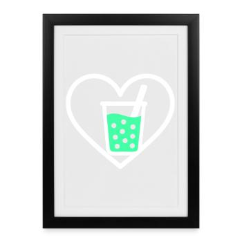 Bubble Tea Coeur Boba Boisson Mignon Tendance - Affiche encadrée (27 × 37 cm) - noir - Devant