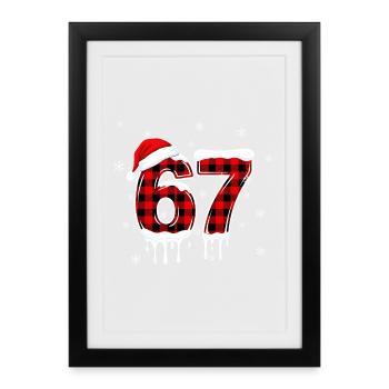Six Seven 6 7 Meme Plaid Design avec le Chapeau du Père Noël - Affiche encadrée (27 × 37 cm) - noir - Devant
