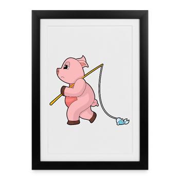 Pêche au poisson pêcheur cochon - Affiche encadrée (27 × 37 cm) - noir - Devant