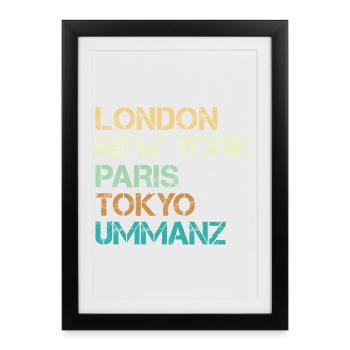 Vacances en mer Baltique LONDRES NEW YORK PARIS TOKYO Drôle - Affiche encadrée (27 × 37 cm) - noir - Devant