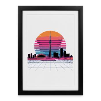 Neon Skyline Retro Sunset - Framed poster (27 × 37 cm) - black - Front