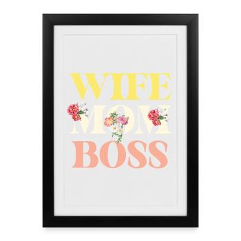 Ehefrau Mom Chefin Leiterin Florale Statement - Gerahmtes Poster (27 × 37 cm) - Schwarz - Vorne