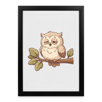 Hibou endormi sur une branche - Affiche encadrée (27 × 37 cm) - noir - Devant